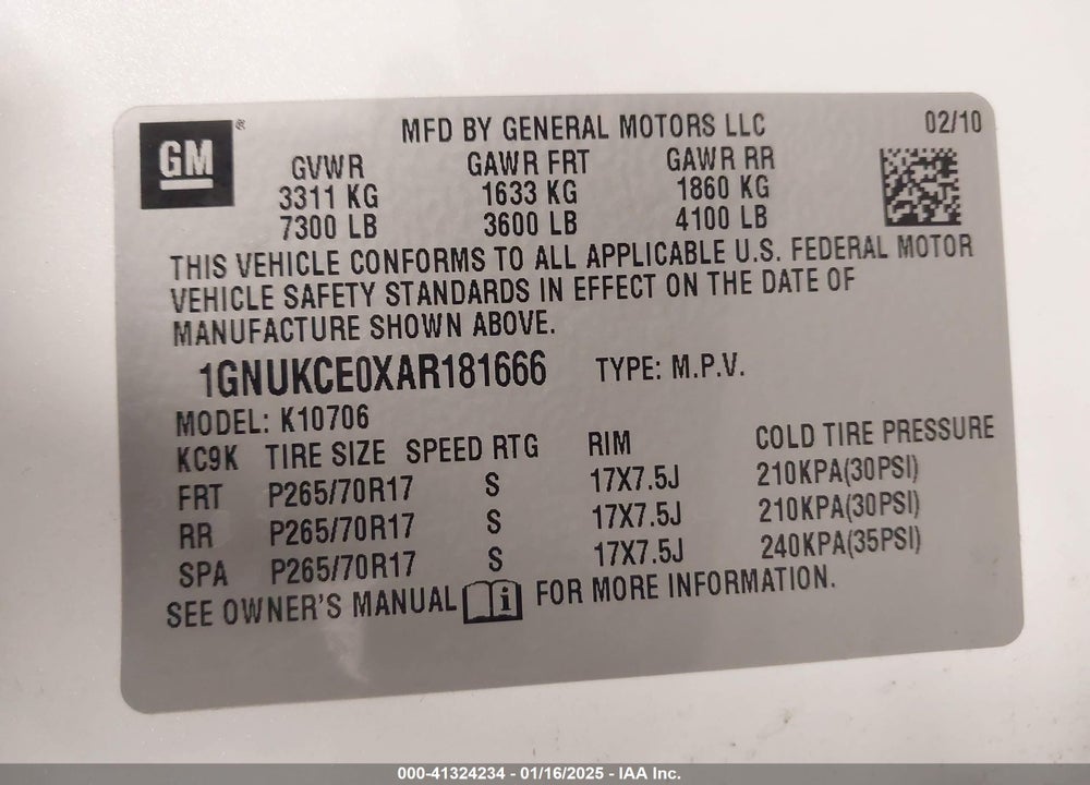 2010 CHEVROLET TAHOE LTZ VIN: 1GNUKCE0XAR181666
