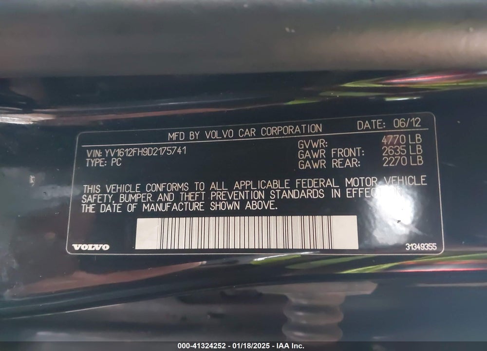 2013 VOLVO S60 VIN: YV1612FH9D2175741