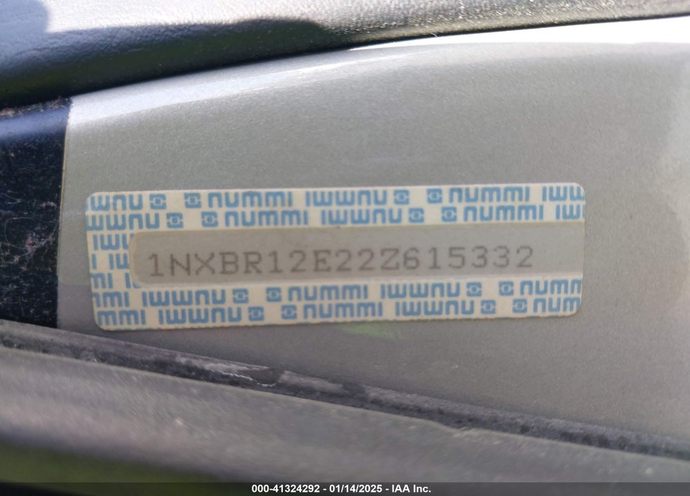 2002 TOYOTA COROLLA S VIN: 1NXBR12E22Z615332