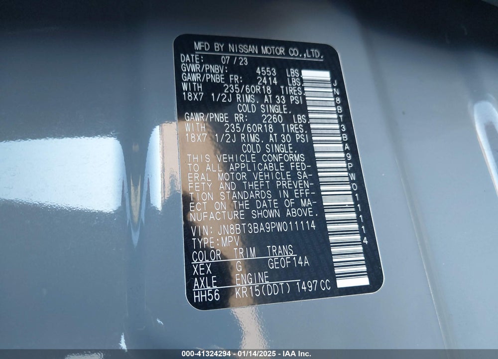 2023 NISSAN ROGUE SV FWD VIN: JN8BT3BA9PW011114