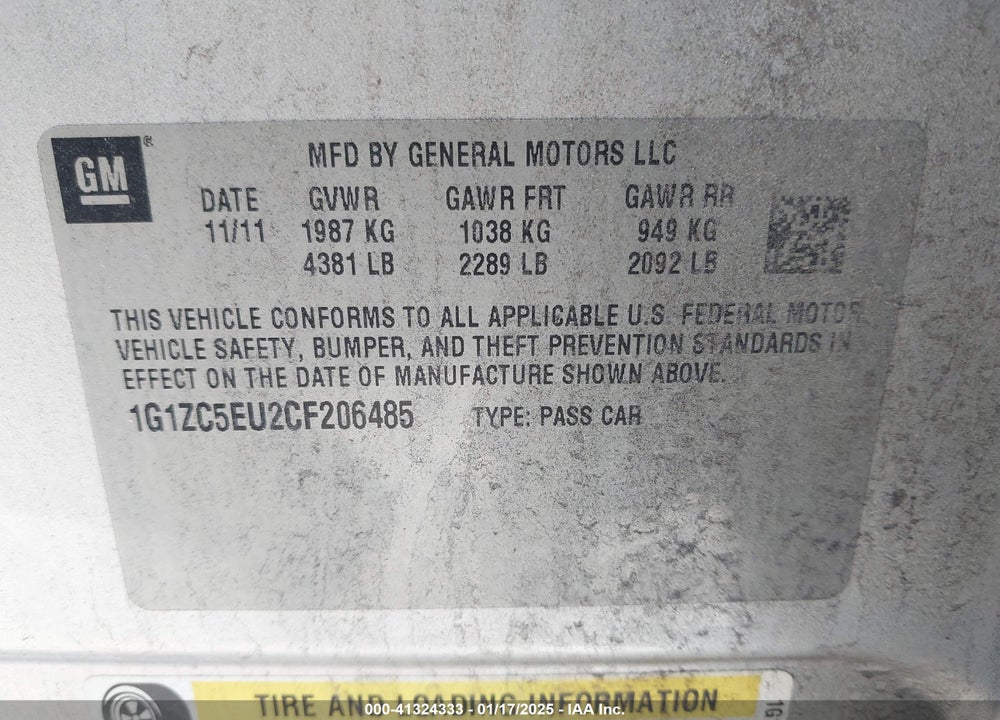 2012 CHEVROLET MALIBU VIN: 1G1ZC5EU2CF206485