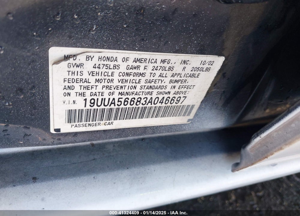 2003 ACURA TL 3.2 VIN: 19UUA56683A046697