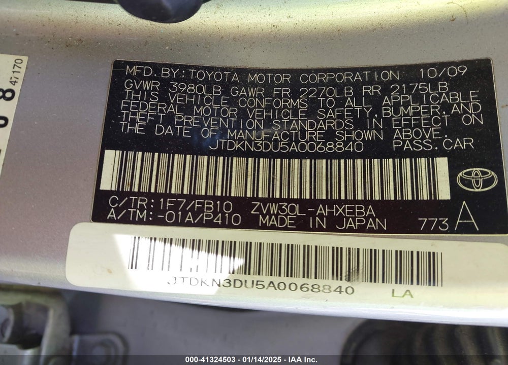 2010 TOYOTA PRIUS II VIN: JTDKN3DU5A0068840