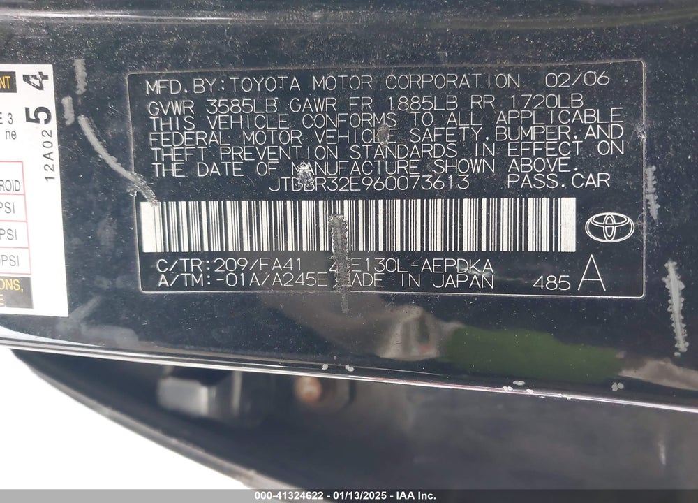 2006 TOYOTA COROLLA CE VIN: JTDBR32E960073613