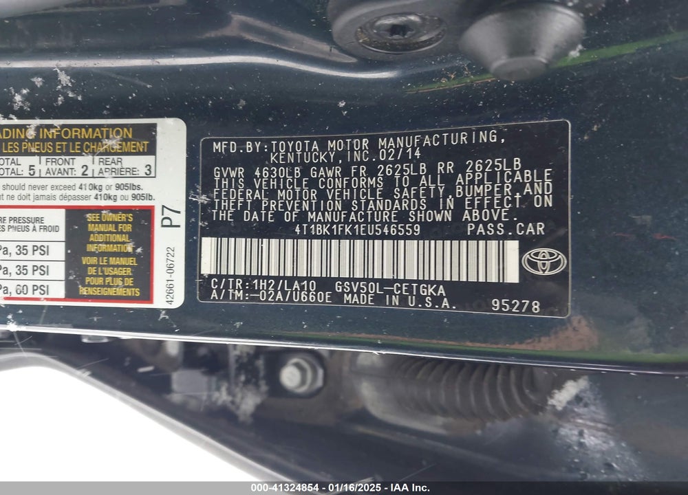 2014 TOYOTA CAMRY VIN: 4T1BK1FK1EU546559
