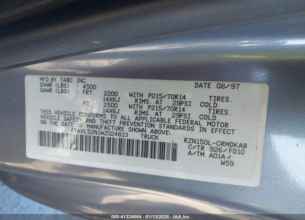 1998 TOYOTA TACOMA VIN: 4TAVL52N1WZ024813