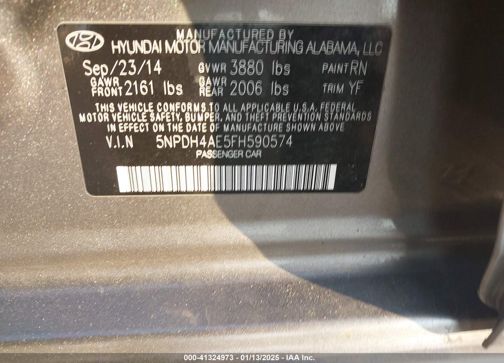 2015 HYUNDAI ELANTRA VIN: 5NPDH4AE5FH590574