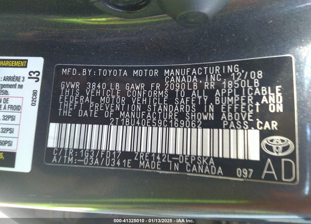 2009 TOYOTA COROLLA S VIN: 2T1BU40E59C169062