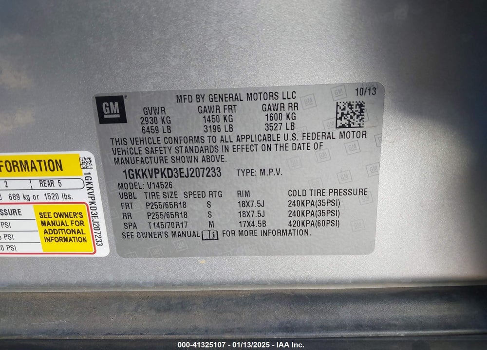2014 GMC ACADIA SLE-2 VIN: 1GKKVPKD3EJ207233
