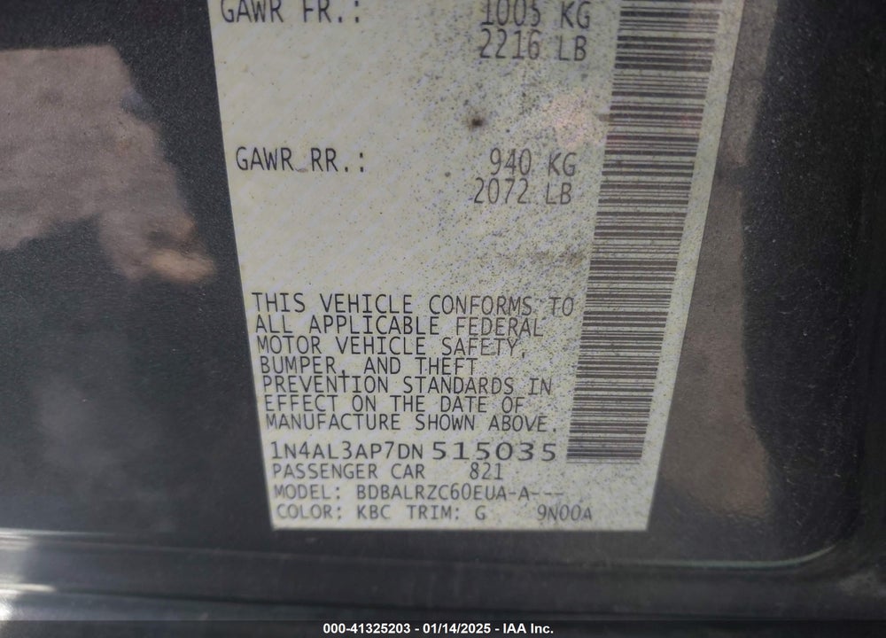 2013 NISSAN ALTIMA VIN: 1N4AL3AP7DN515035