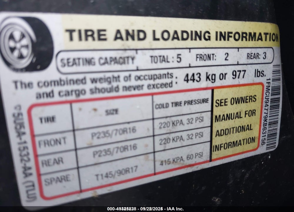 2009 FORD ESCAPE LIMITED VIN: 1FMCU94779KB63156
