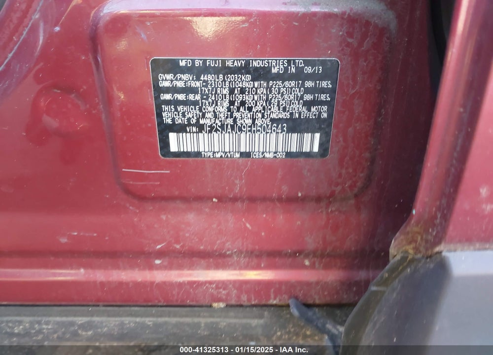 2014 SUBARU FORESTER 2.5I LIMITED VIN: JF2SJAJC9EH504643