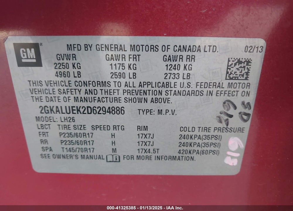 2013 GMC TERRAIN SLT-1 VIN: 2GKALUEK2D6294886