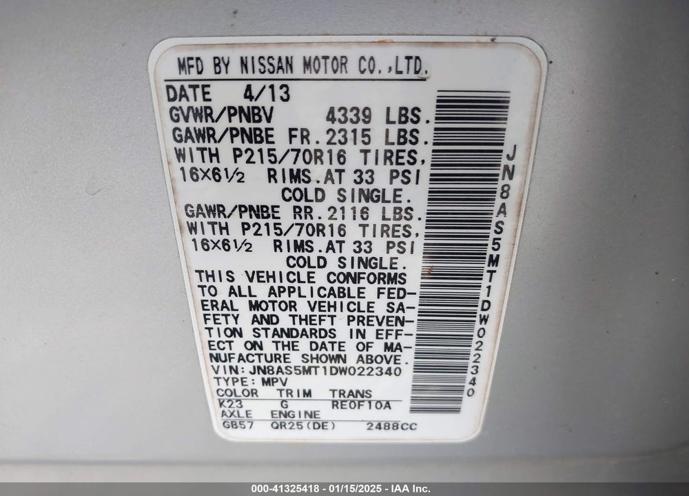 2013 NISSAN ROGUE S VIN: JN8AS5MT1DW022340