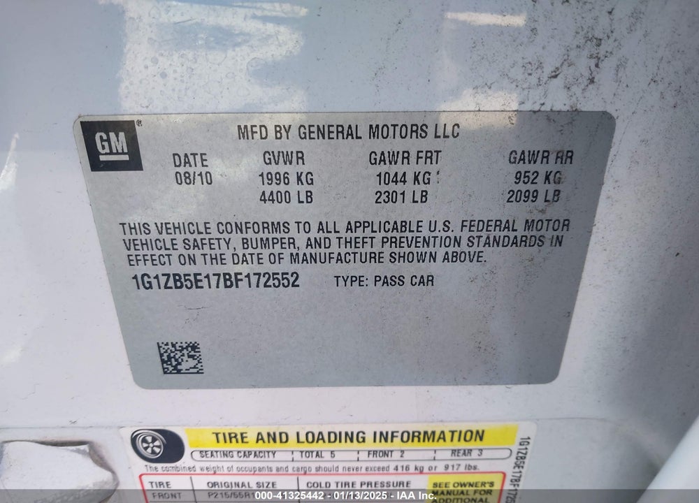 2011 CHEVROLET MALIBU LS VIN: 1G1ZB5E17BF172552