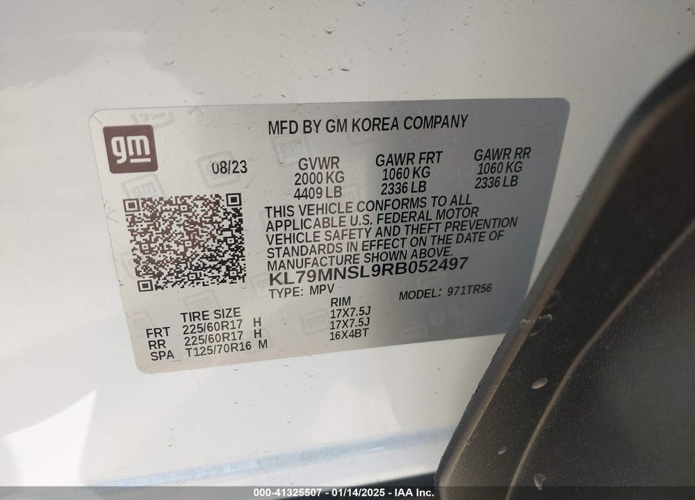 2024 CHEVROLET TRAILBLAZER AWD LS VIN: KL79MNSL9RB052497
