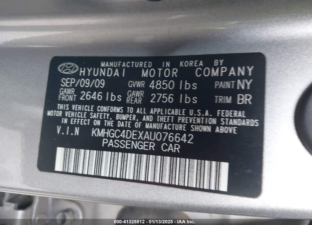 2010 HYUNDAI GENESIS 3.8 VIN: KMHGC4DEXAU076642