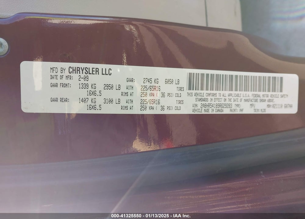 2009 CHRYSLER TOWN & COUNTRY TOURING VIN: 2A8HR54189R629283