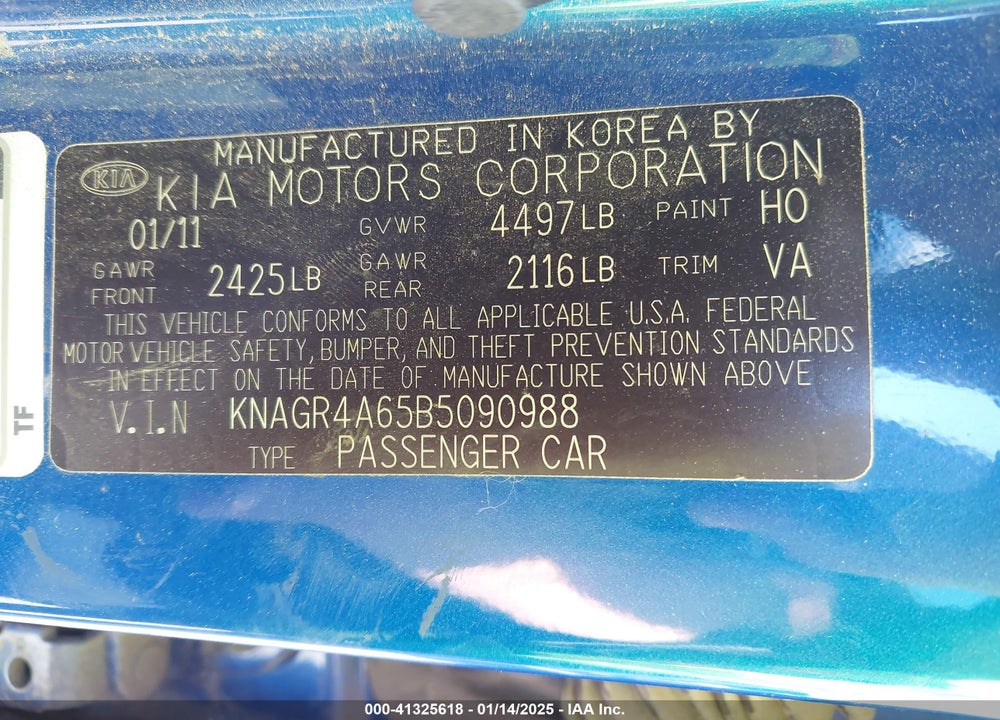 2011 KIA OPTIMA SX VIN: KNAGR4A65B5090988