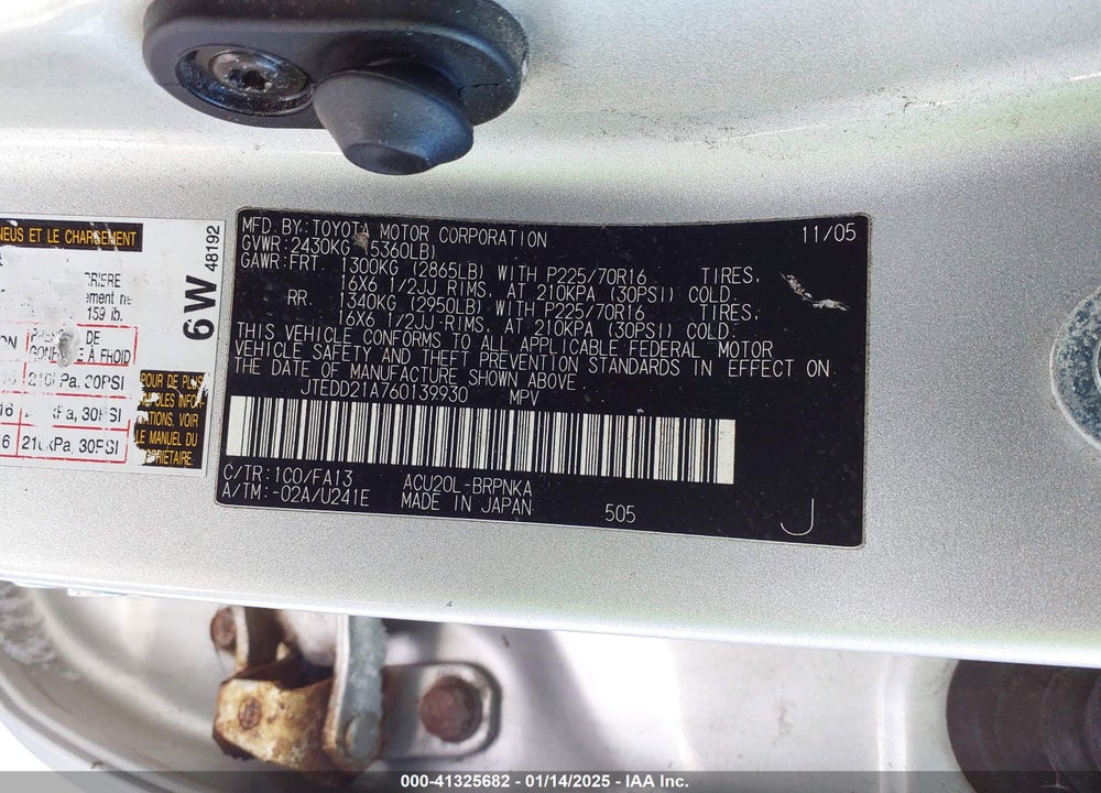 2006 TOYOTA HIGHLANDER VIN: JTEDD21A760139930