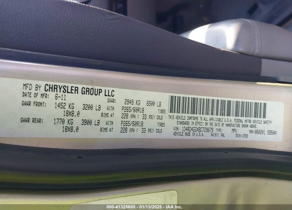 2011 DODGE DURANGO CREW VIN: 1D4RD4GGXBC729679