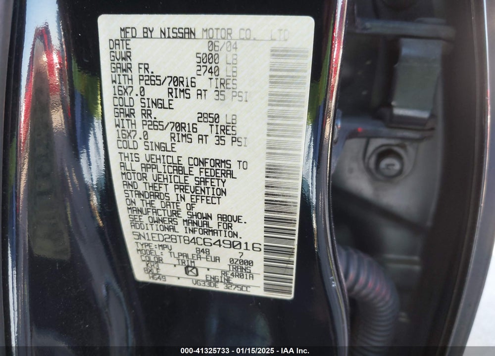 2004 NISSAN XTERRA XE VIN: 5N1ED28T84C649016