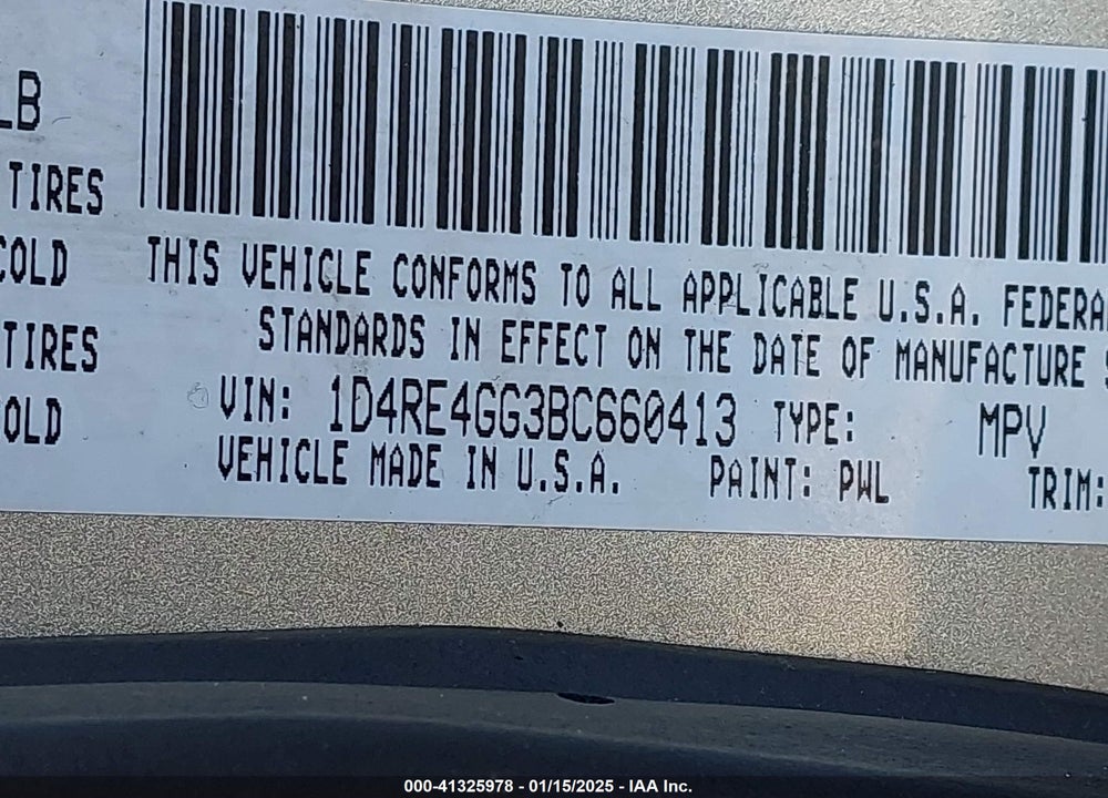2011 DODGE DURANGO CREW VIN: 1D4RE4GG3BC660413