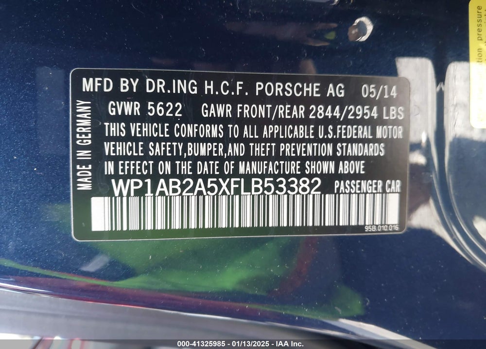 2015 PORSCHE MACAN VIN: WP1AB2A5XFLB53382