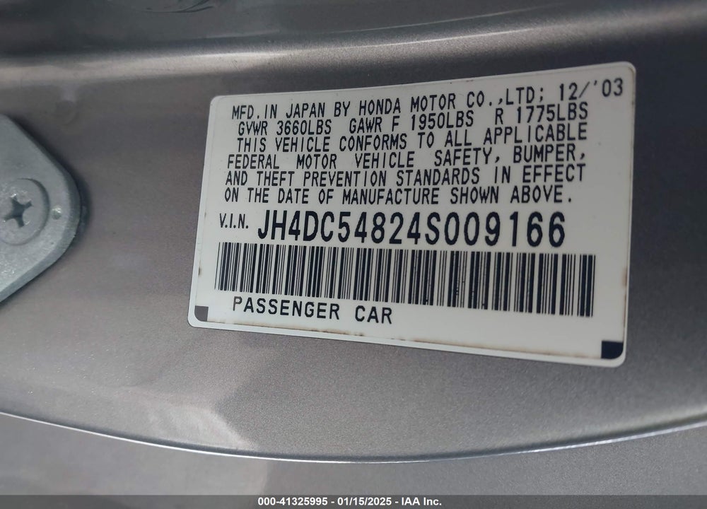 2004 ACURA RSX VIN: JH4DC54824S009166