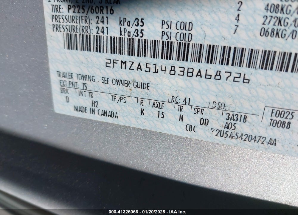 2003 FORD WINDSTAR LX VIN: 2FMZA51483BA68726
