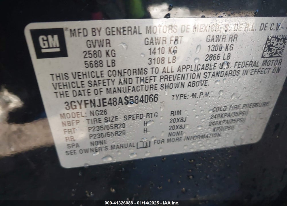 2010 CADILLAC SRX TURBO PERFORMANCE VIN: 3GYFNJE48AS584066