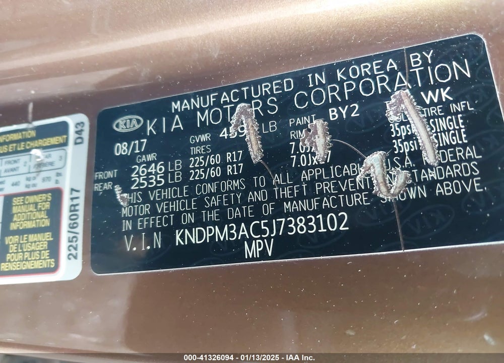 2018 KIA SPORTAGE LX VIN: KNDPM3AC5J7383102
