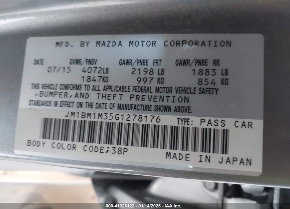 2016 MAZDA 3 S TOURING VIN: JM1BM1M35G1278176