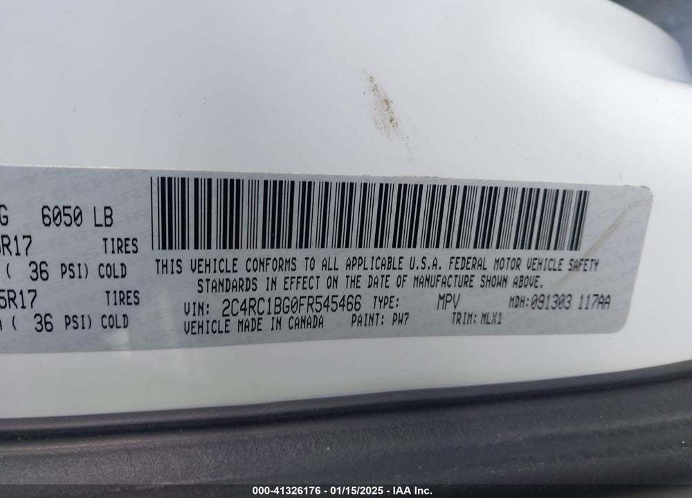 2015 CHRYSLER TOWN & COUNTRY TOURING VIN: 2C4RC1BG0FR545466
