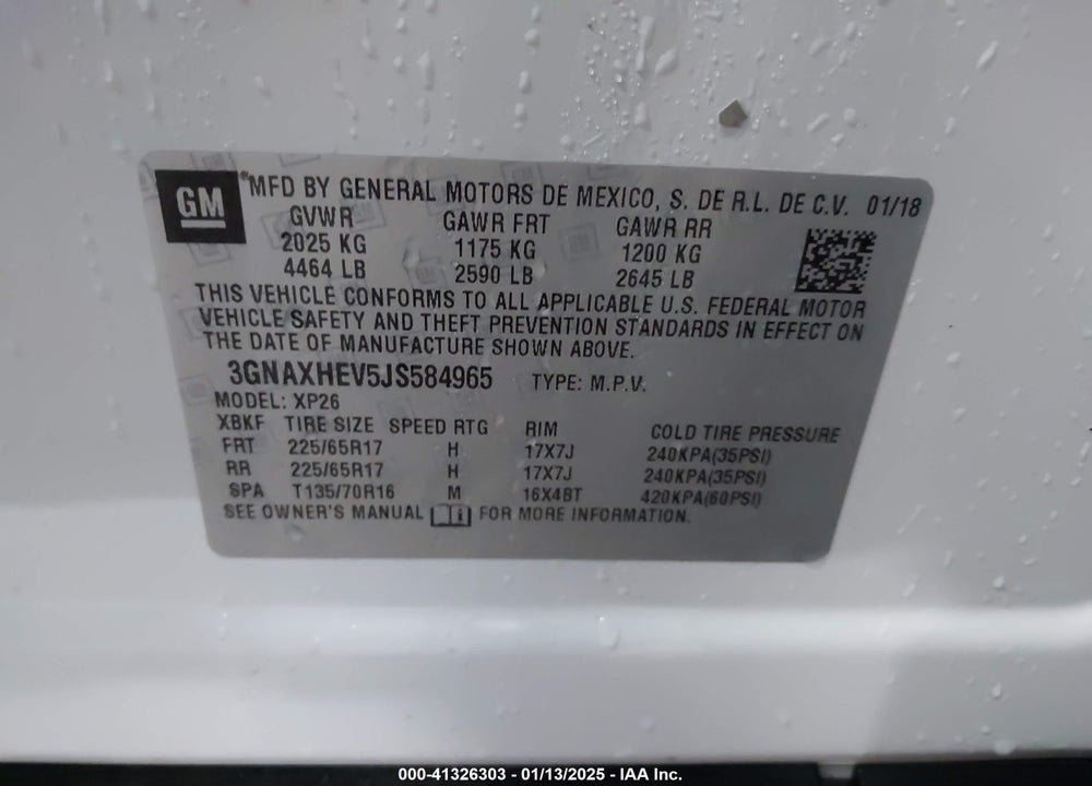 2018 CHEVROLET EQUINOX LS VIN: 3GNAXHEV5JS584965