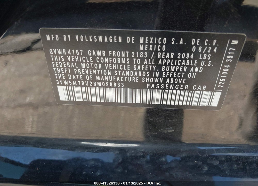 2024 VOLKSWAGEN JETTA VIN: 3VW5M7BU2RM099933