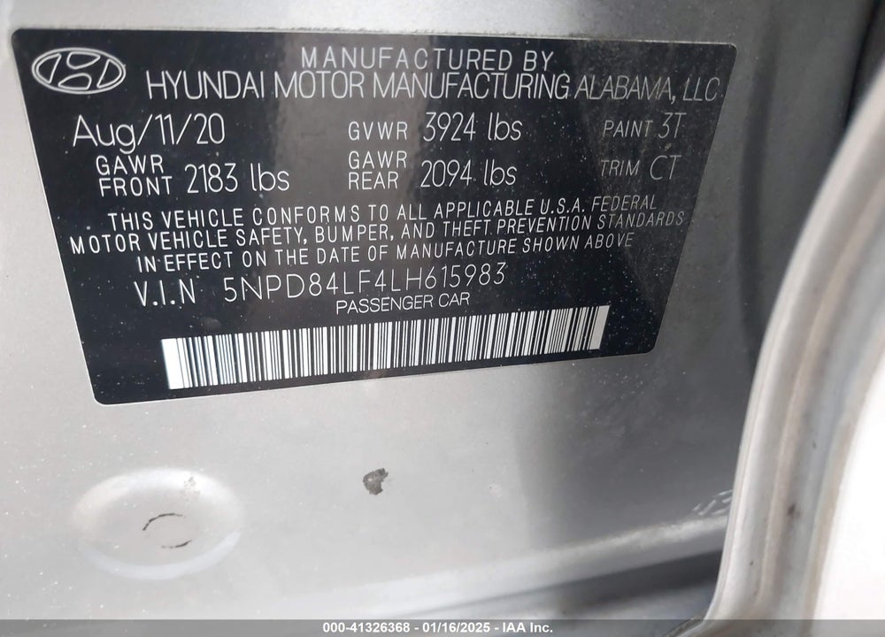 2020 HYUNDAI ELANTRA VIN: 5NPD84LF4LH615983