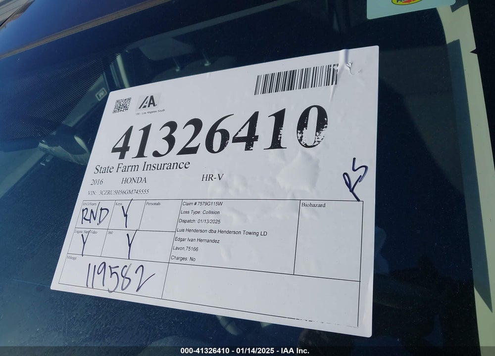 2016 HONDA HR-V EX VIN: 3CZRU5H56GM745555