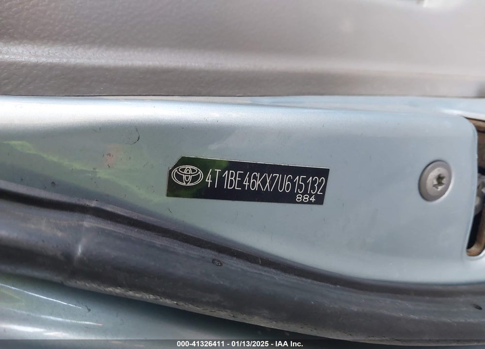 2007 TOYOTA CAMRY VIN: 4T1BE46KX7U615132