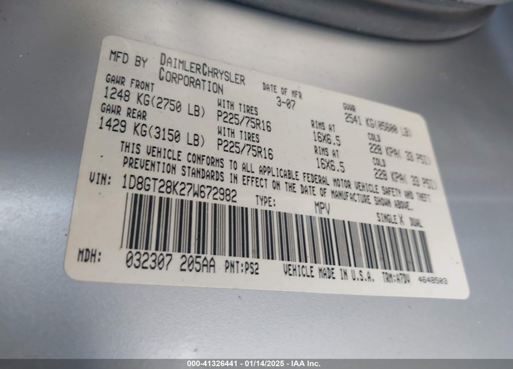 2007 DODGE NITRO SXT VIN: 1D8GT28K27W672982