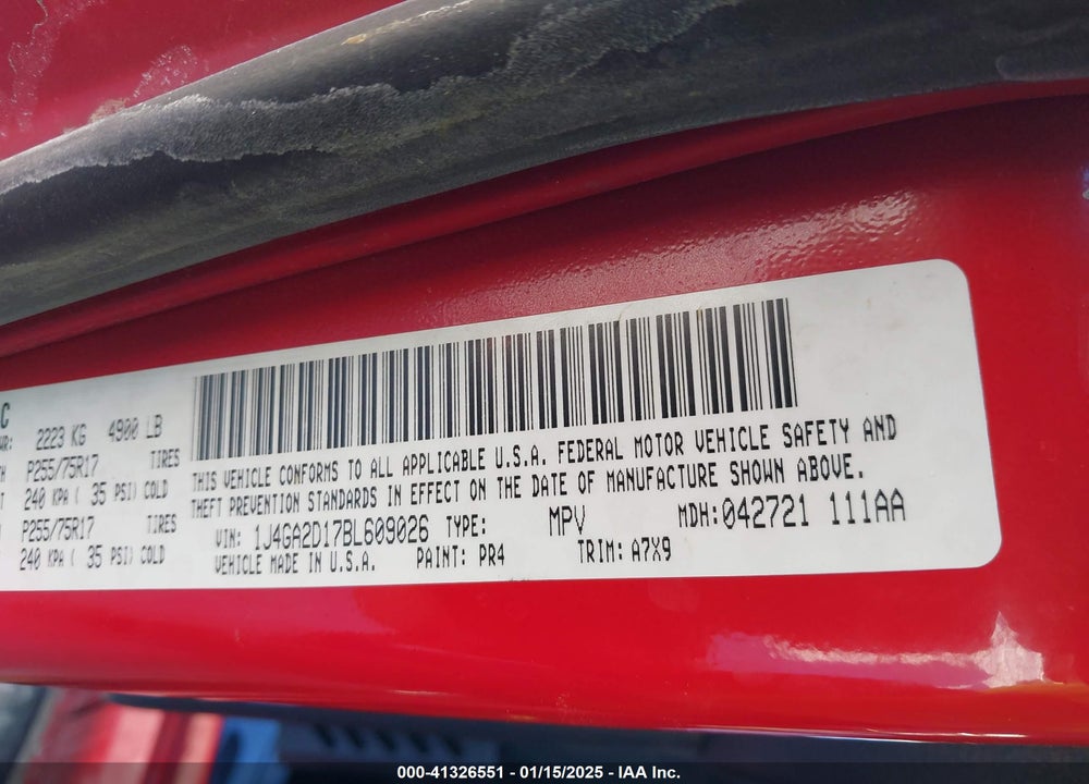 2011 JEEP WRANGLER SPORT VIN: 1J4GA2D17BL609026