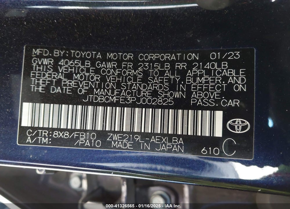 2023 TOYOTA COROLLA VIN: JTDBCMFE3PJ002825