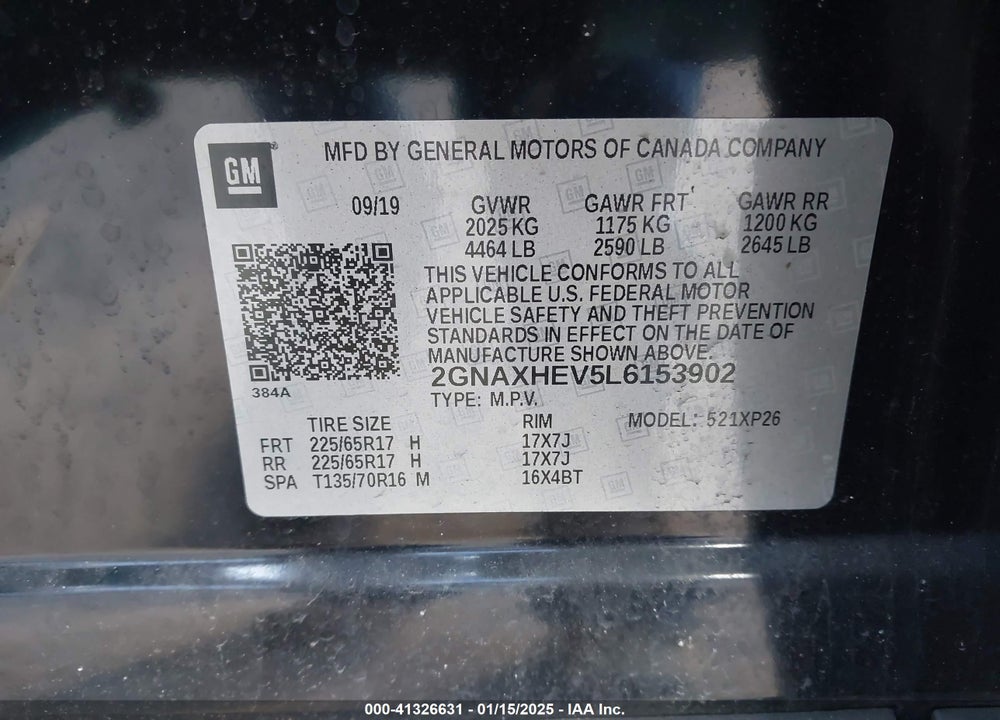 2020 CHEVROLET EQUINOX FWD LS VIN: 2GNAXHEV5L6153902