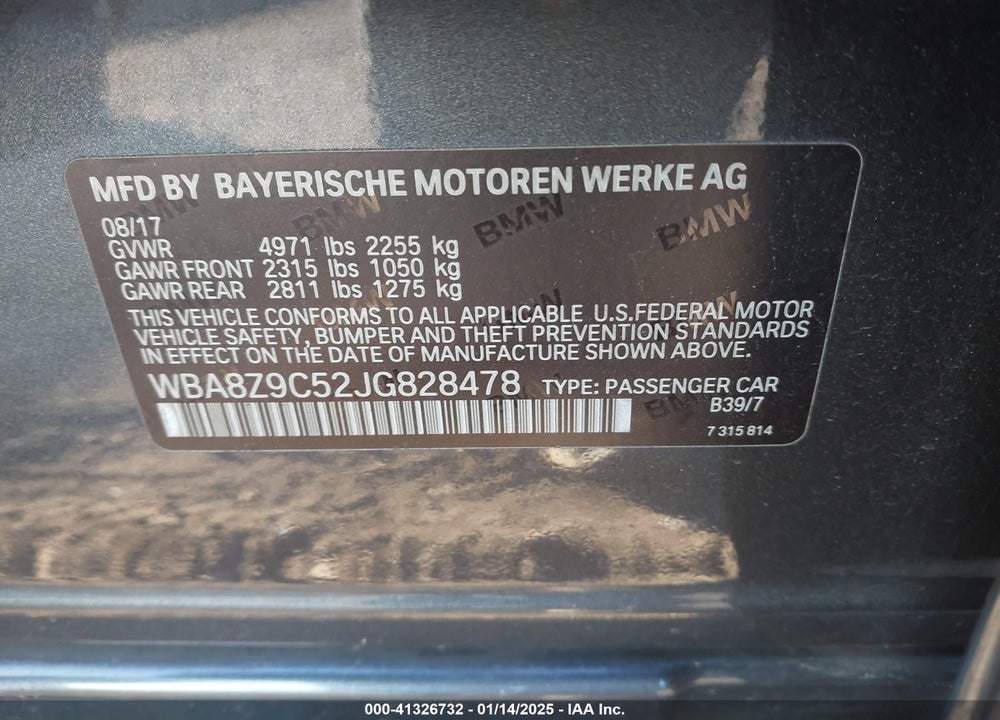 2018 BMW 330I GRAN TURISMO VIN: WBA8Z9C52JG828478