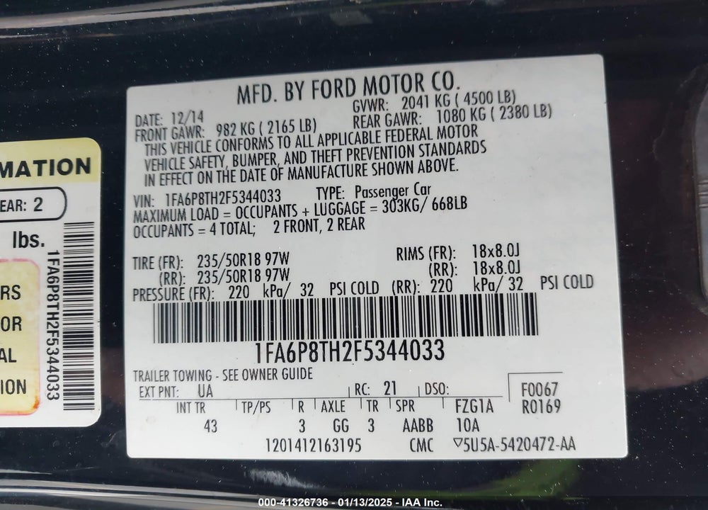 2015 FORD MUSTANG VIN: 1FA6P8TH2F5344033