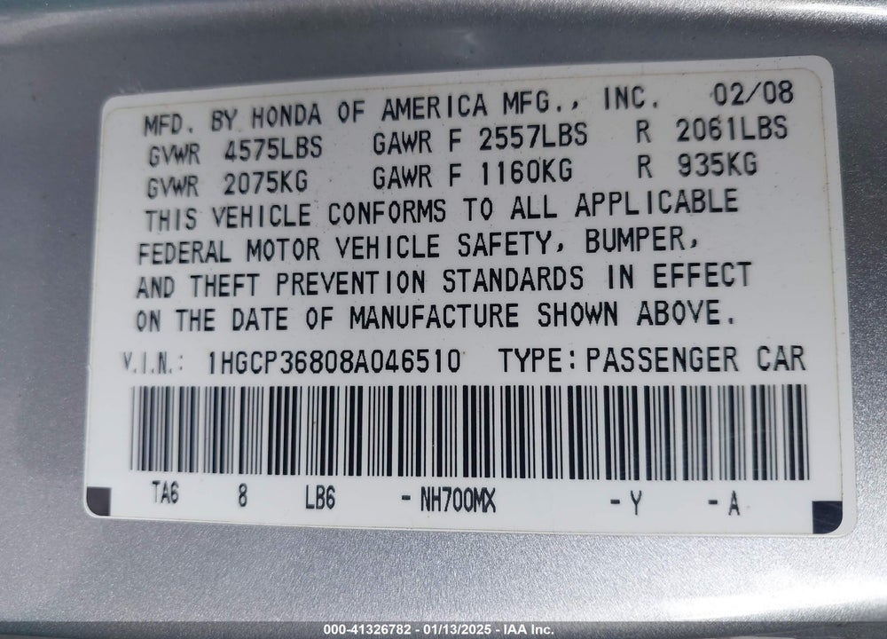 2008 HONDA ACCORD 3.5 EX-L VIN: 1HGCP36808A046510