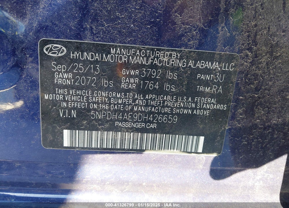 2013 HYUNDAI ELANTRA VIN: 5NPDH4AE9DH426659