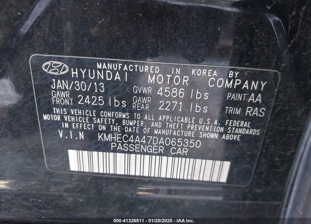 2013 HYUNDAI SONATA HYBRID VIN: KMHEC4A47DA065350
