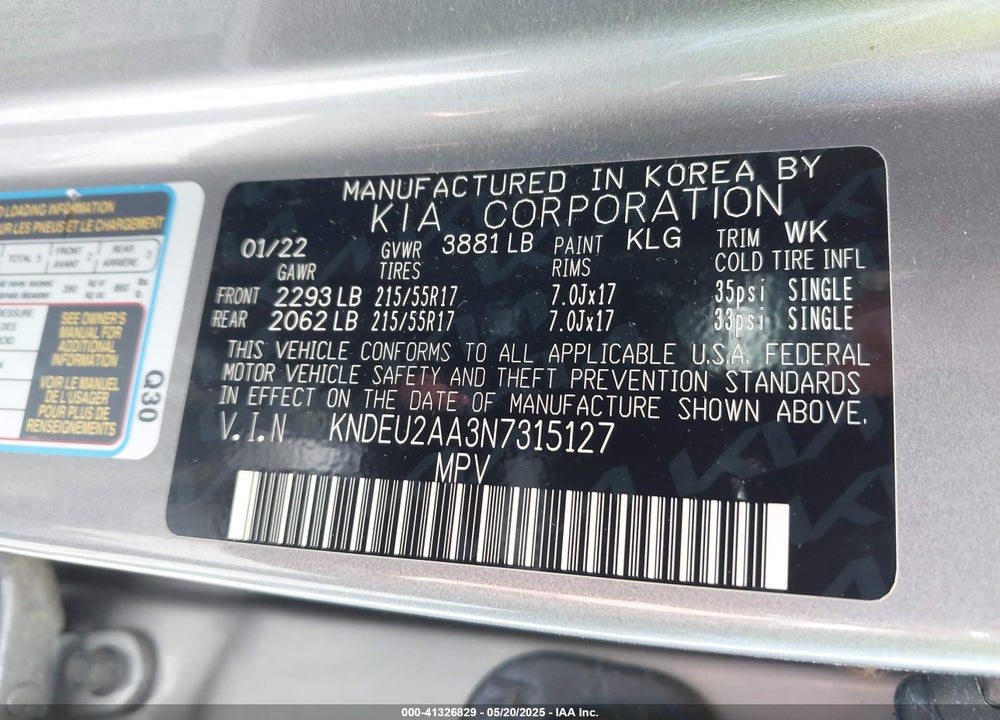 2022 KIA SELTOS VIN: KNDEU2AA3N7315127