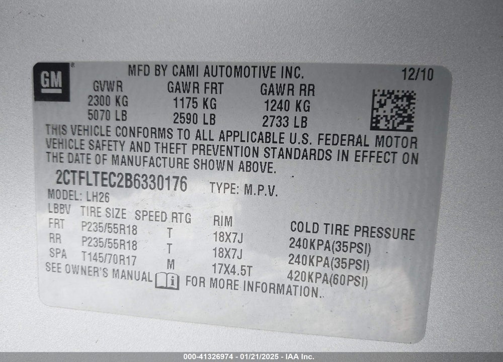 2011 GMC TERRAIN SLE-2 VIN: 2CTFLTEC2B6330176